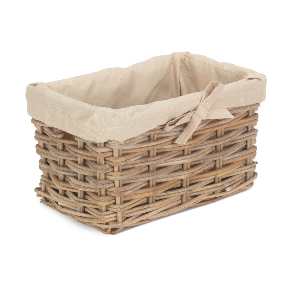 Red Hamper Rectangular Cordura Lined Grey Rattan Storage Basket
