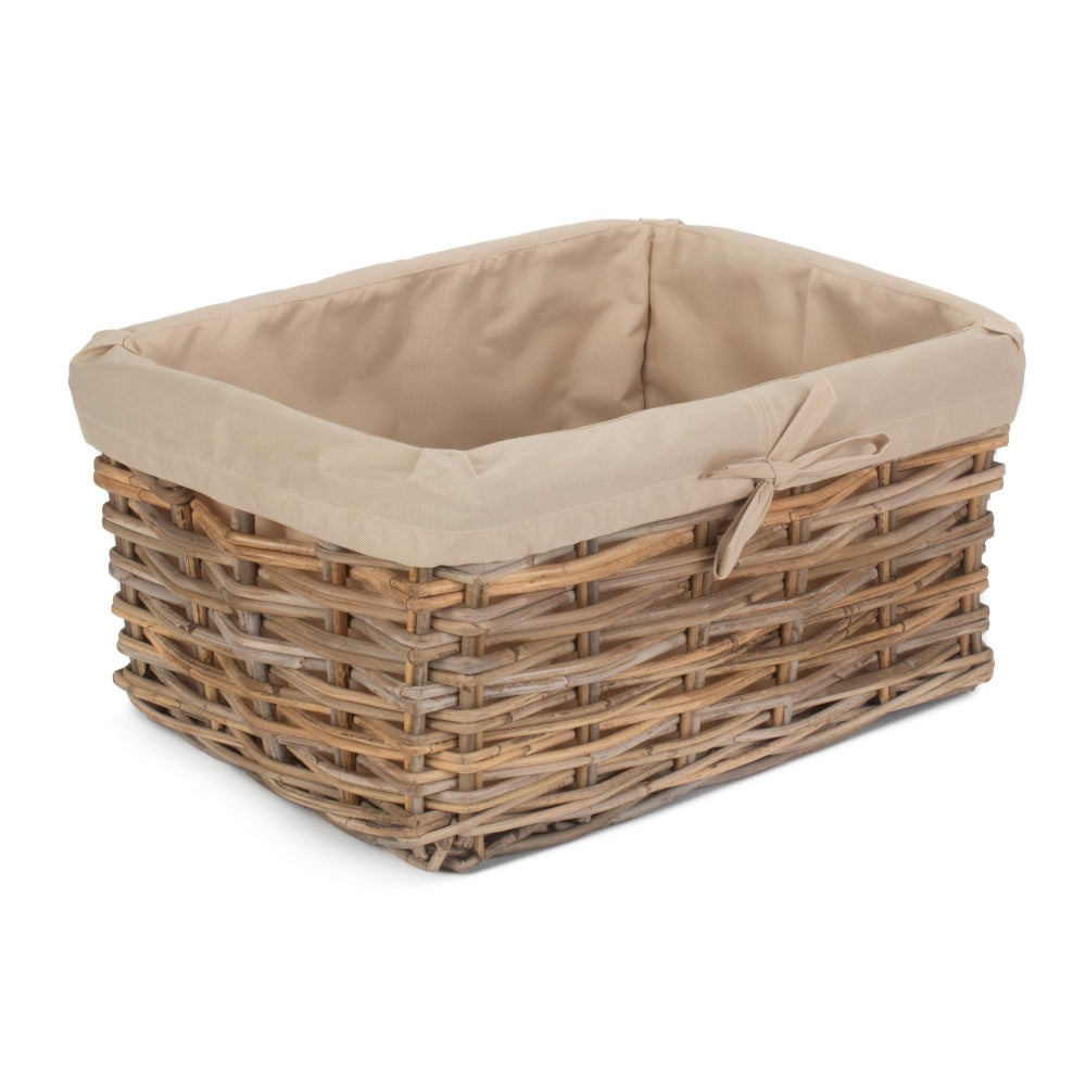 Red Hamper Rectangular Cordura Lined Grey Rattan Storage Basket