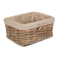 Red Hamper Rectangular Cordura Lined Grey Rattan Storage Basket