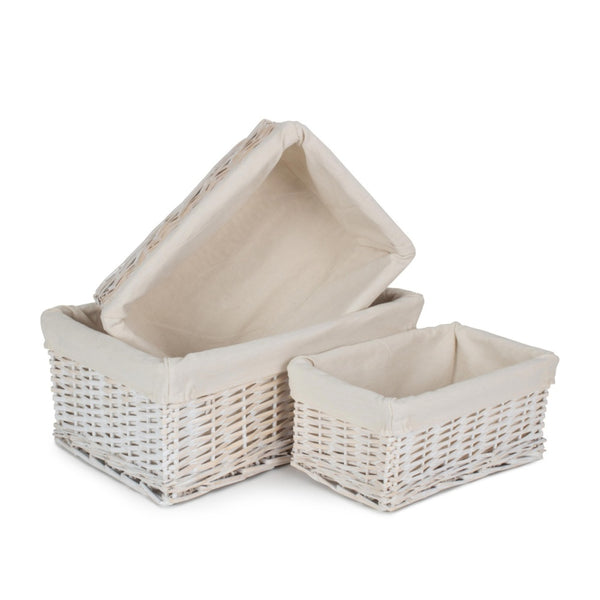 Red Hamper White Wash Wicker Storage Basket with Lining