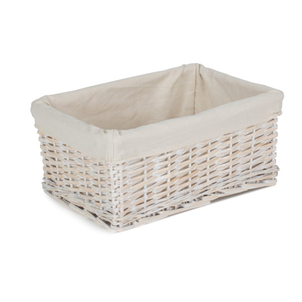 Red Hamper White Wash Wicker Storage Basket with Lining