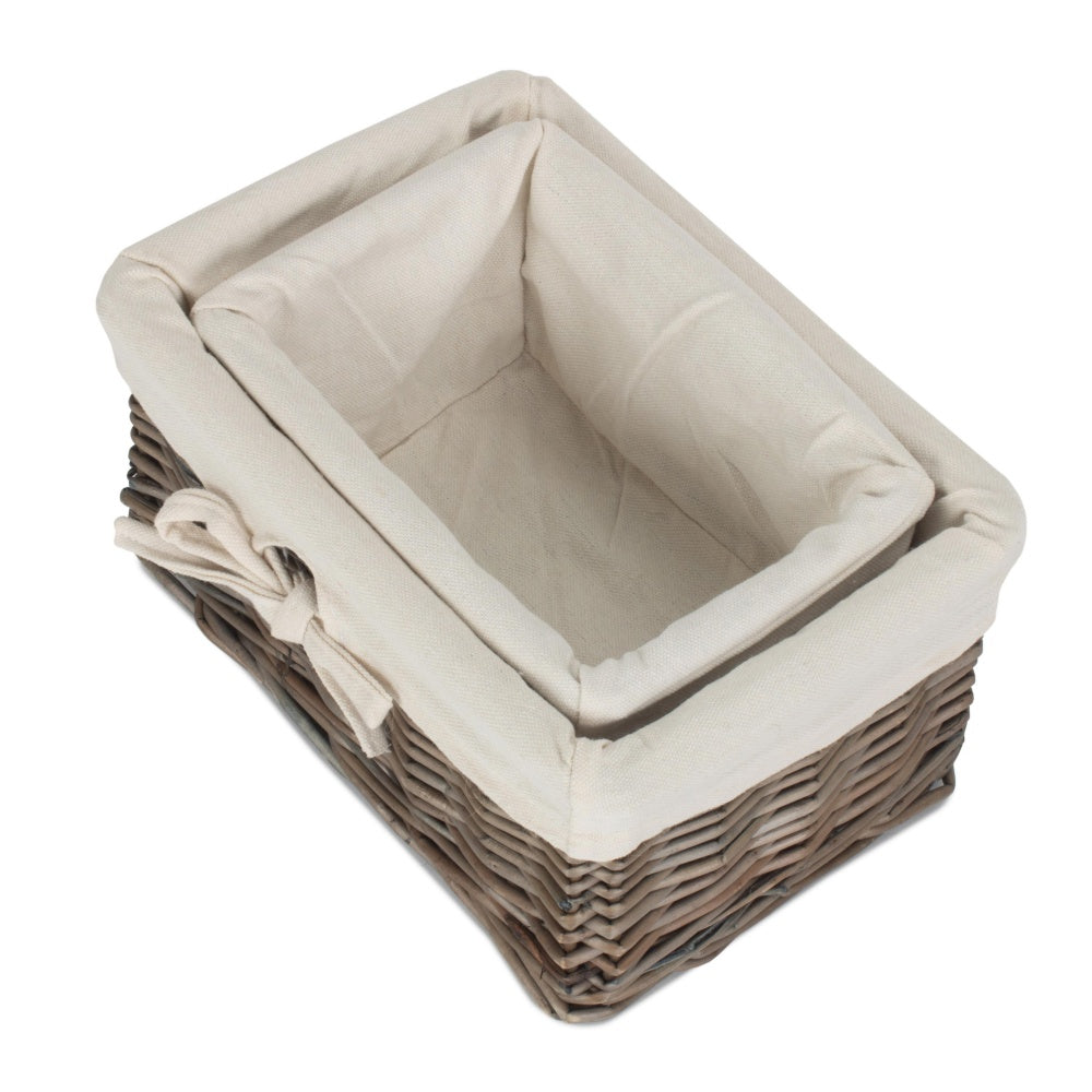 Red Hamper Set of 2 Antique Wash Finish Cotton Lined Willow Tray