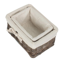 Red Hamper Set of 2 Antique Wash Finish Cotton Lined Willow Tray
