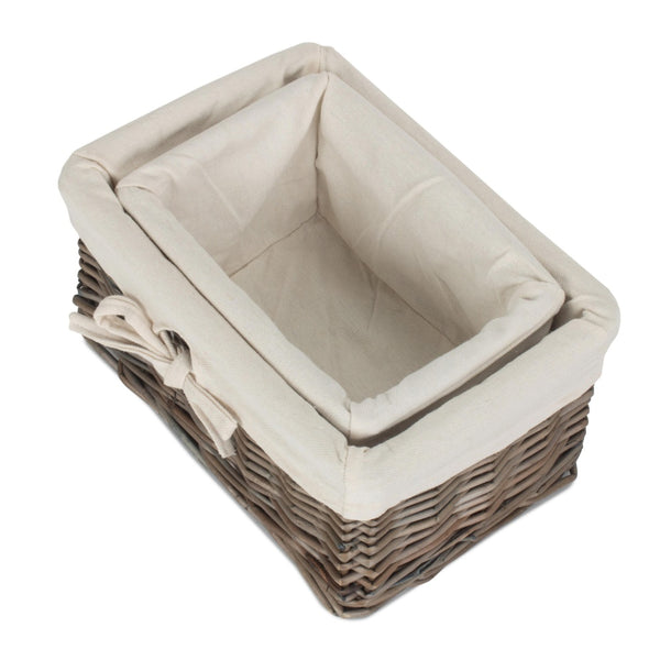 Red Hamper Set of 2 Antique Wash Finish Cotton Lined Willow Tray