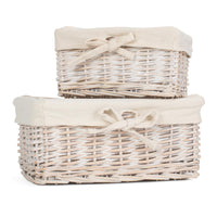 Set of 2 White Wash Finish Cotton Lined Willow Tray