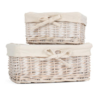 Red Hamper Set of 2 White Wash Finish Cotton Lined Willow Tray