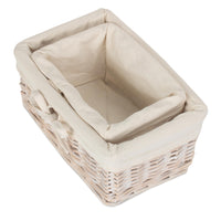 Set of 2 White Wash Finish Cotton Lined Willow Tray